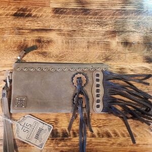 STS Ranchwear Brown Leather Clutch with Fringe